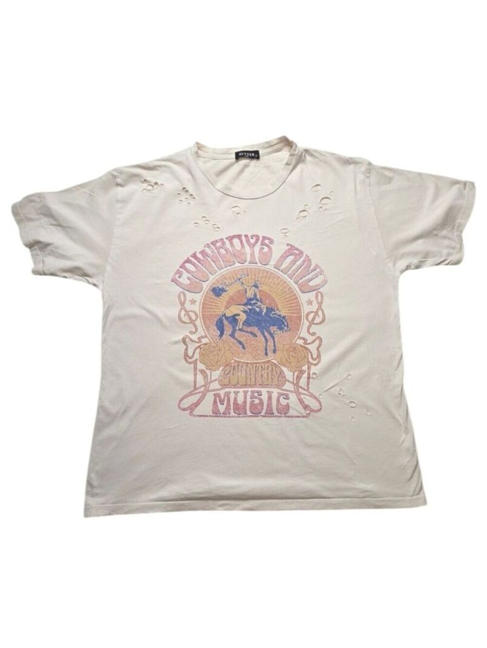 Zutter Cowboys And Country Music Graphic Tee Distressed Western Rodeo Shirt S